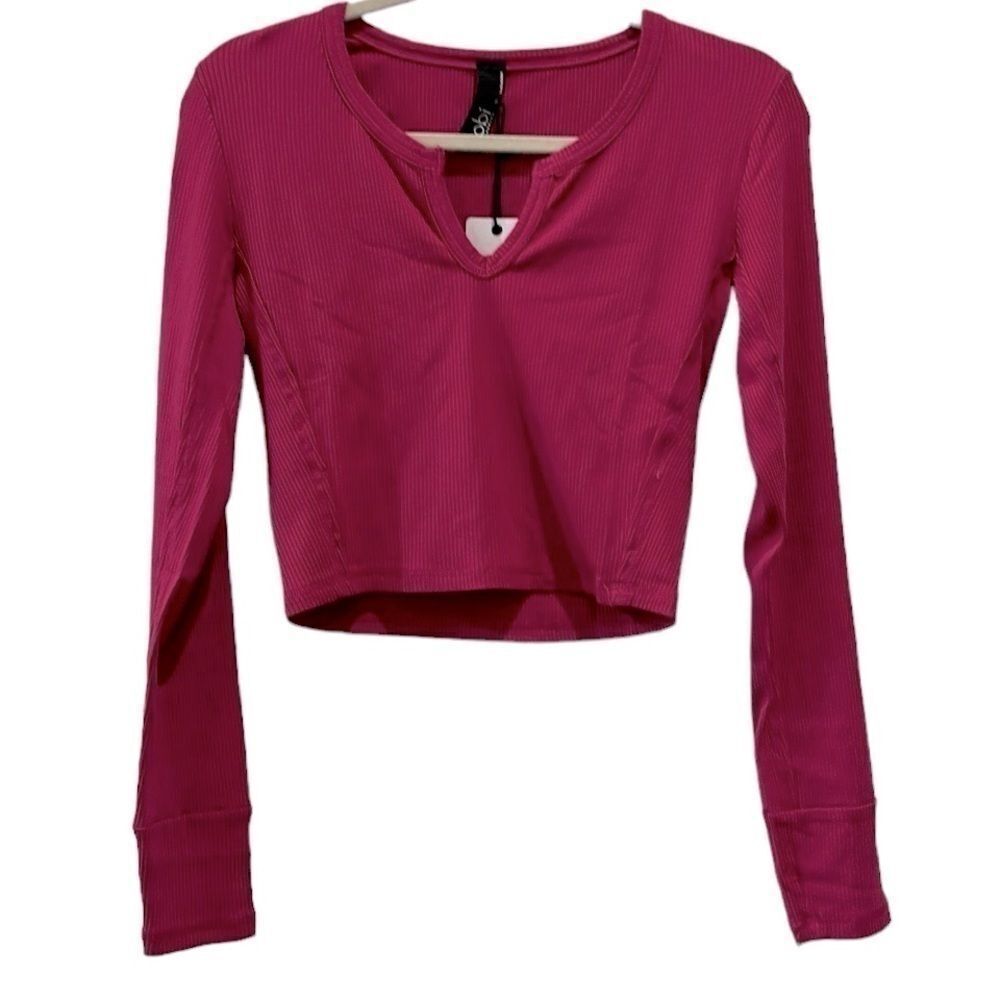 Revolve NWT Bobi Smocked Waist Long Sleeve Crop Top Small Dragonfruit